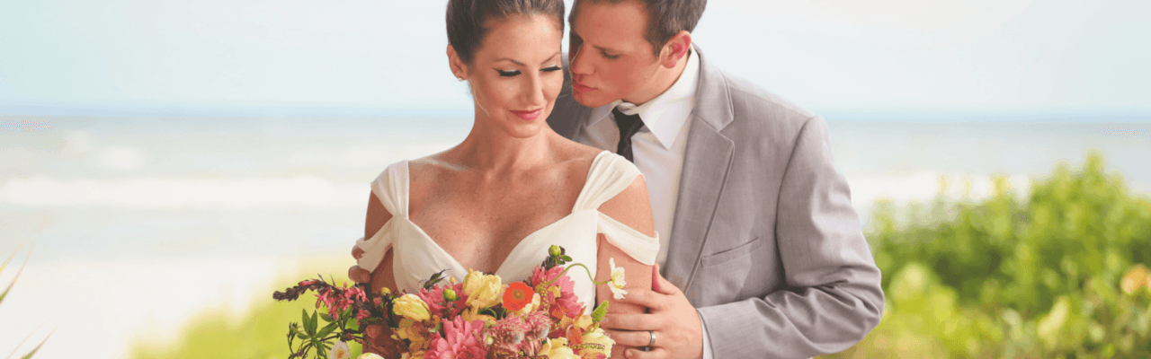 bride and groom colorful bouquet sanibel island