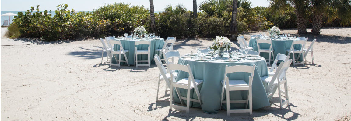 beach reception set up blue and white sanibel island