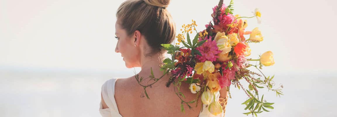 colorful fun bouquet for beach wedding on sanibel island at sundial