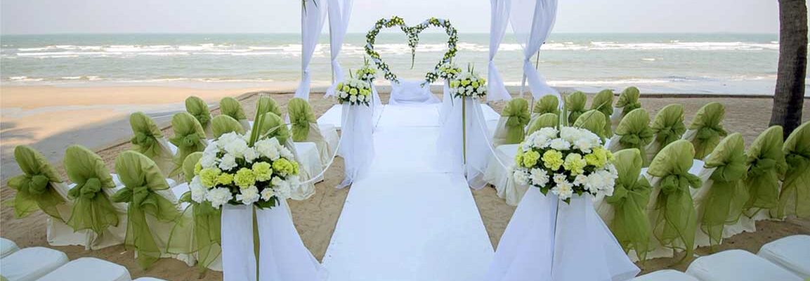 Sanibel Island Wedding set up heart alter white and green