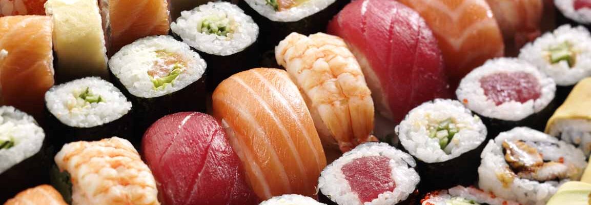 close up of sushi selection nigiri