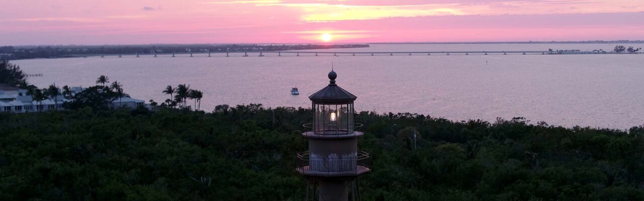Sanibel Island Lighthouse at sunrise wide