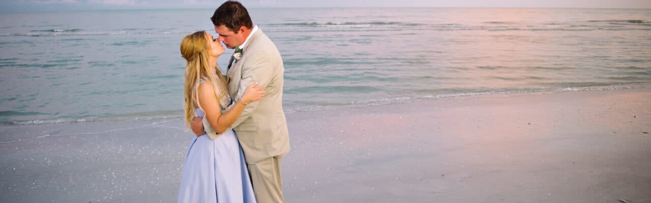 bride and groom on beach sanibel