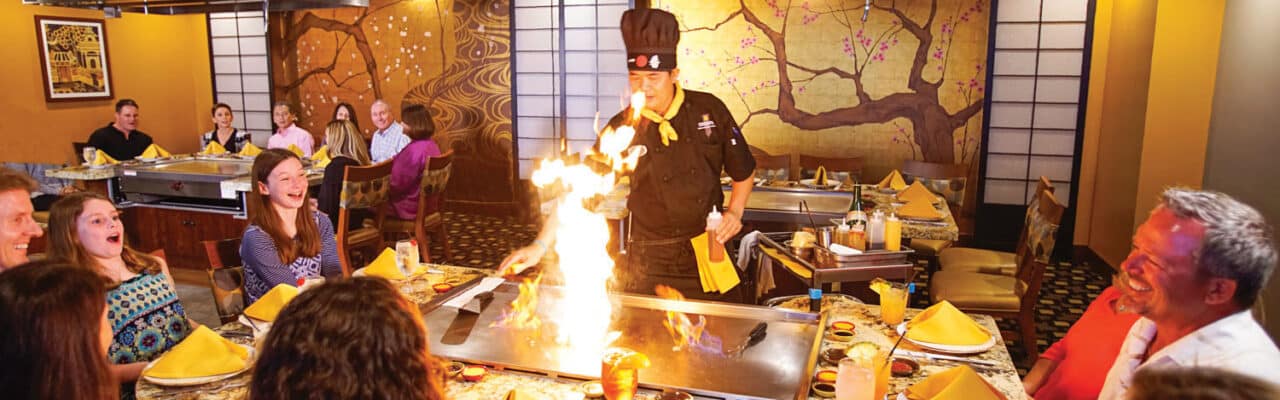 shima steakhouse and sushi chef on cooktop sanibel