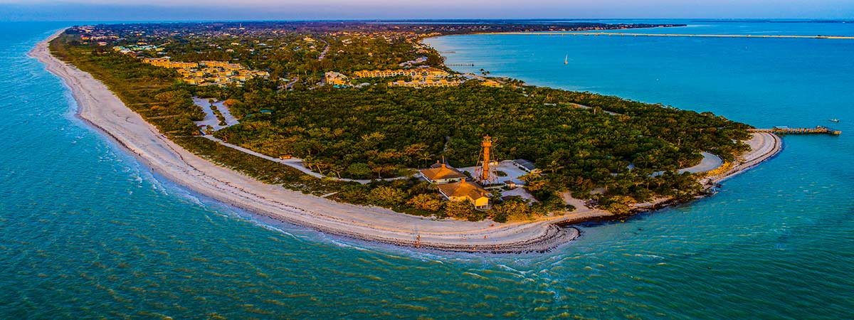 sanibel island lighthouse point aerial wide