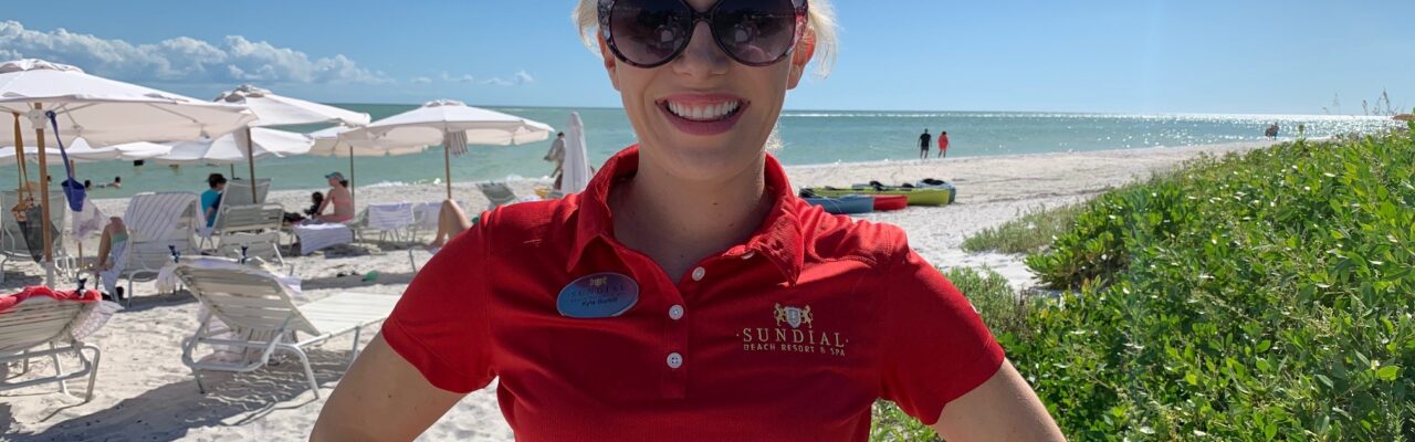 kyla activities sundial on beach with sunglasses