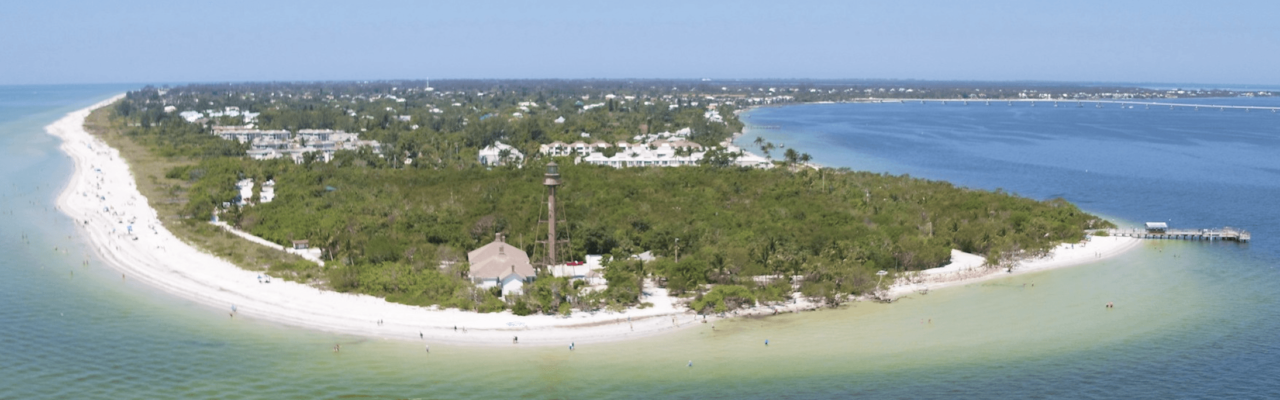 sanibel island aerial shot from lighthouse point