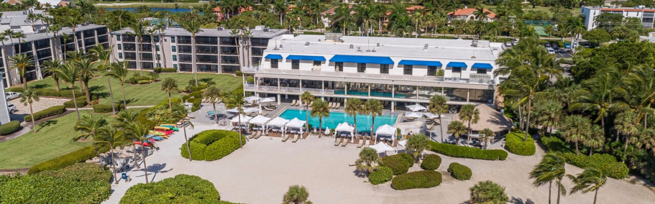 sundial aerial drone view of resort center sanibel island view from beach