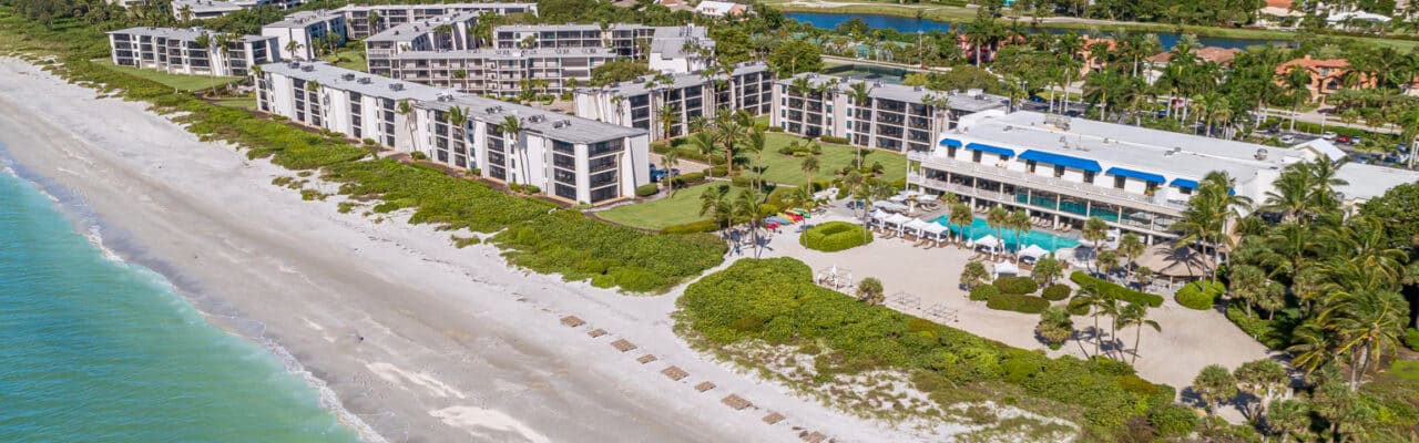 aerial drone photo sundial resort sanibel island view from east beach