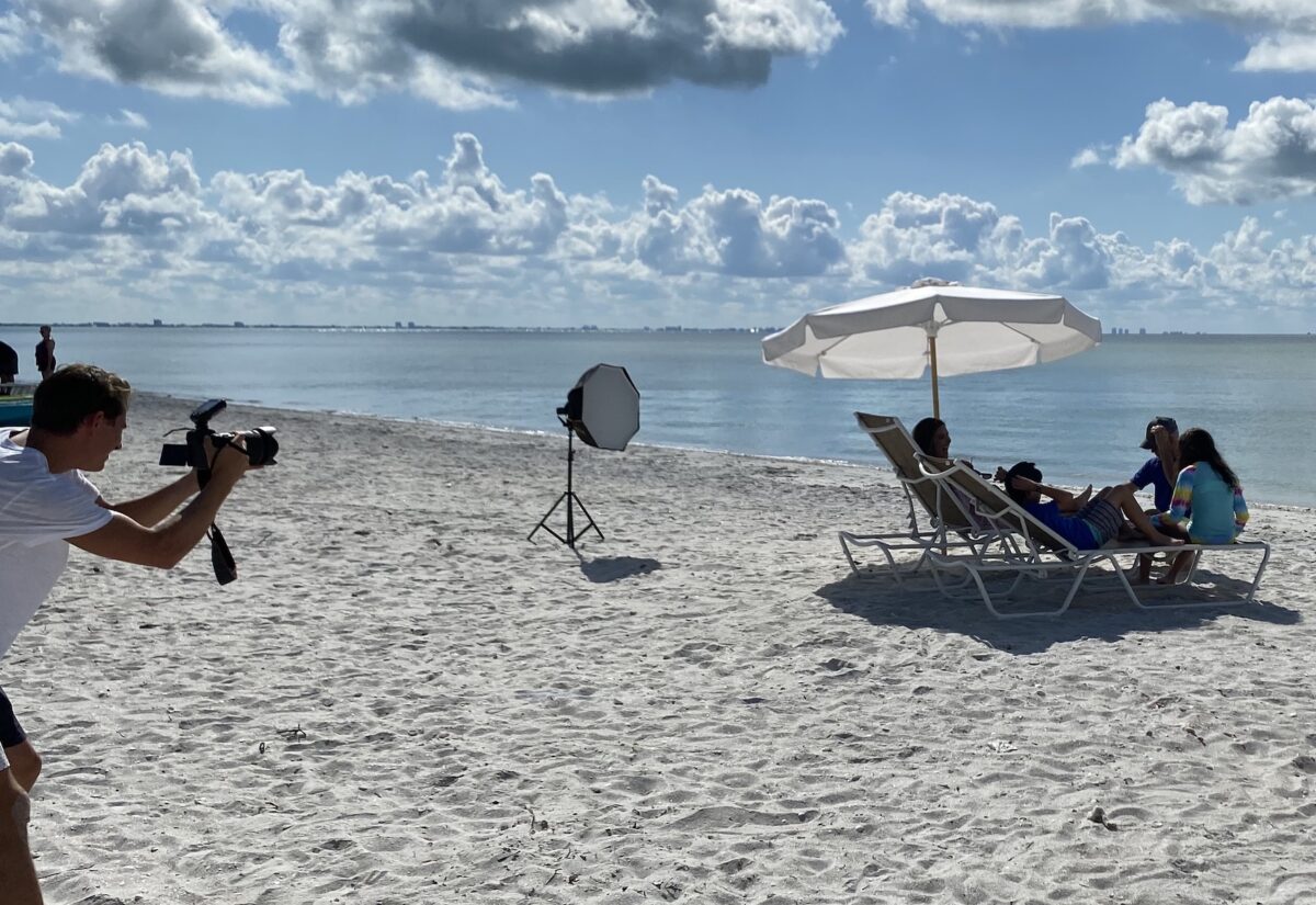 sundial behind-the-scenes photoshoot family on beach