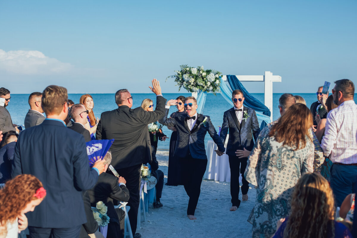 shane and ryan wedding may 2022 photos oak media aisle high five gulf of mexico same sex sundial sanibel