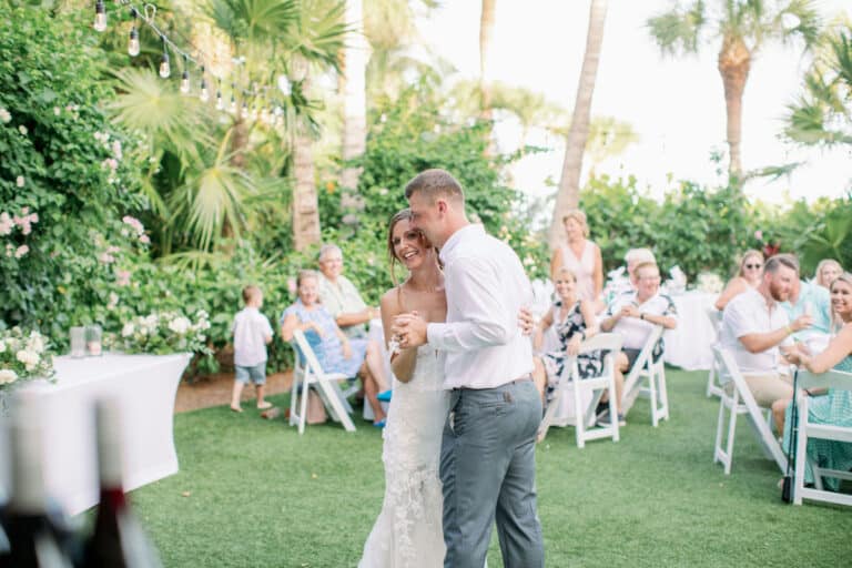 couple dancing at wedding on hibiscus lawn sundial resort sanibel island
