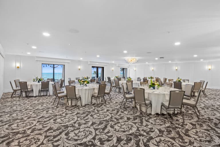 sundial resort ball room space with doors to terrace balcony overlooking gulf of mexico