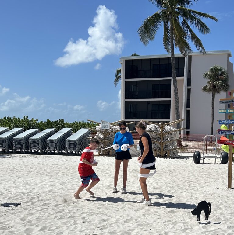 kids wrapping in toilet paper for mummy race at sundial resort sanibel island boo at the beach