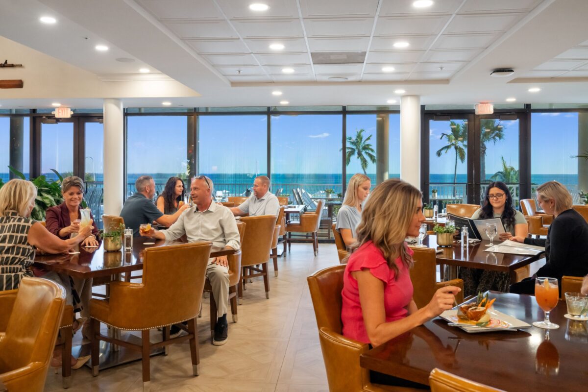 captain’s catch interior restaurant sundial people dining view of gulf