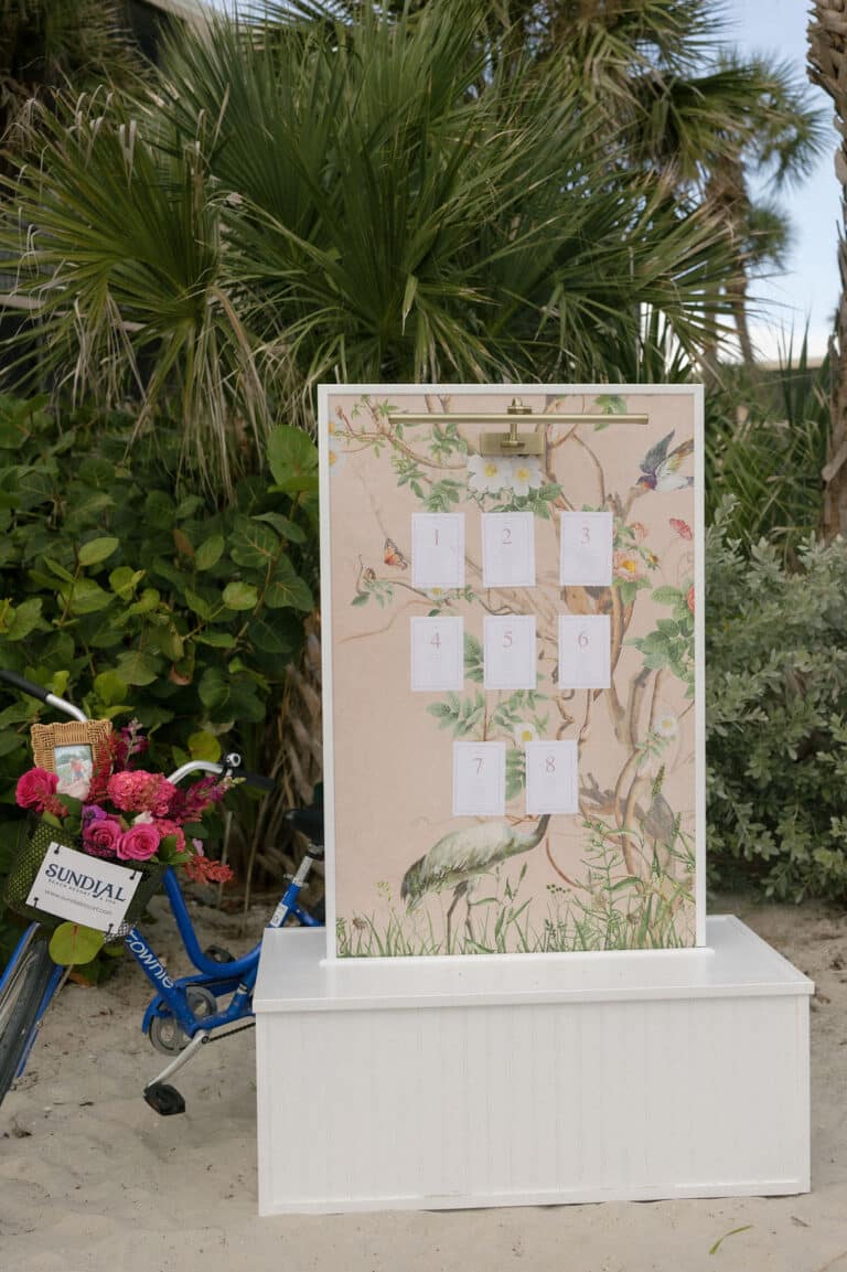 Maddie Briggs Photography crosby wedding at sundial table assignment decor with memorial bike display