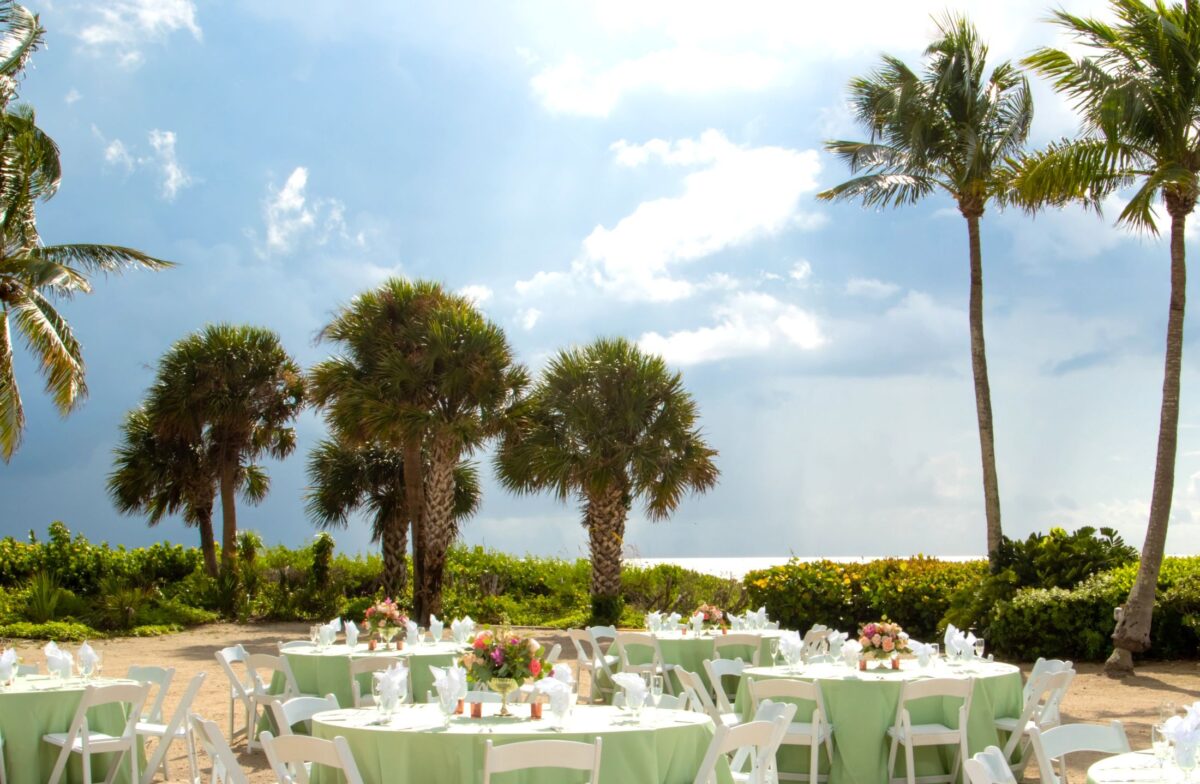 outdoor event set up tables at sundial resort sanibel island gulf front on the beach