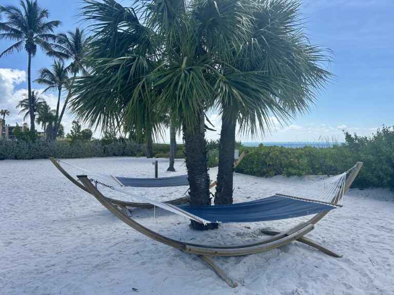 2 hammocks under palms trees at sundial resort sanibel island