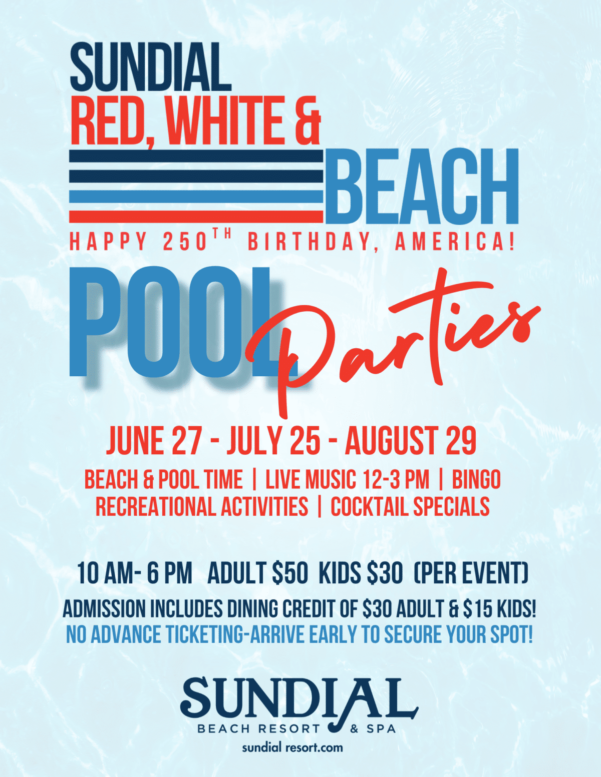 red white and beach pool party at sundial beach resort 2026