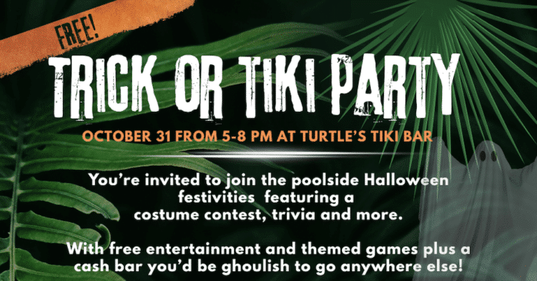 trick or tiki 2026 halloween party flyer