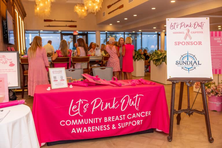 sancap pink project sign in table at first little pink dress event at sundial resort
